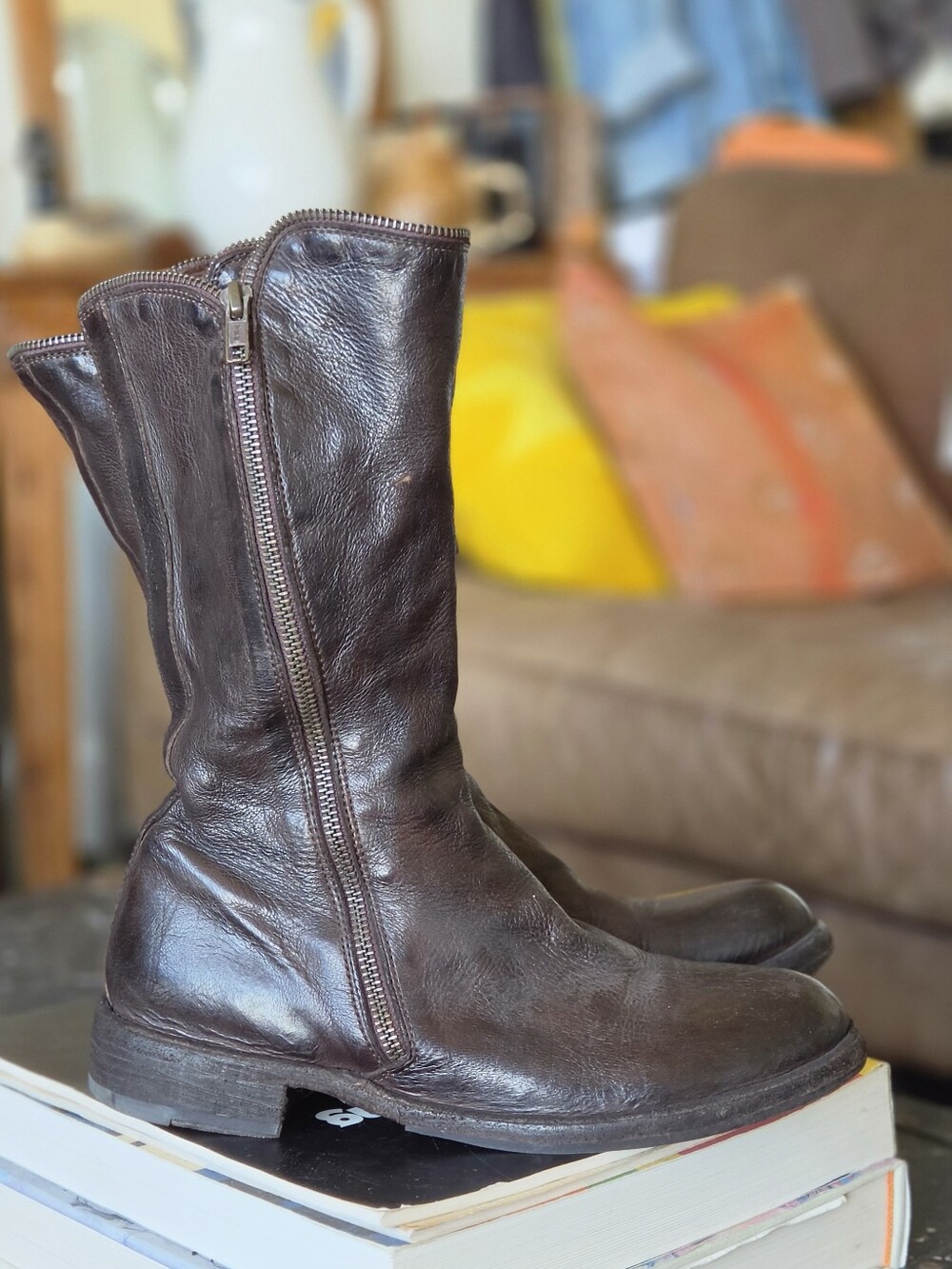 Officine Creative Women's Brown Leather Mid-Calf Zip Boots
